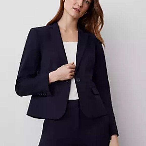 Ann Taylor Navy Blue NEW One Button Stretch Cotton Blazer | 2 - Picture 1 of 8